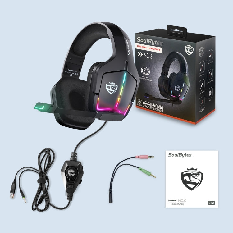 Soulbytes S12 USB + 3.5mm 4 Pin Adjustable RGB Light Gaming Headset with Mic (Black) - free shipping - PMC Jewellery - Order now!