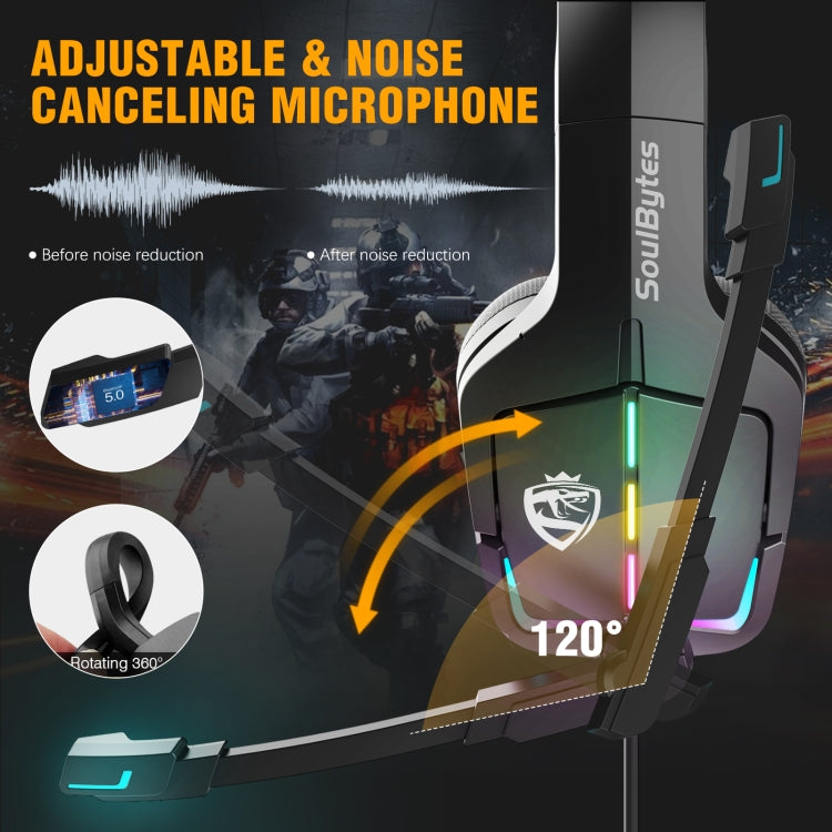 Soulbytes S12 USB + 3.5mm 4 Pin Adjustable RGB Light Gaming Headset with Mic (Black) - free shipping - PMC Jewellery - Order now!
