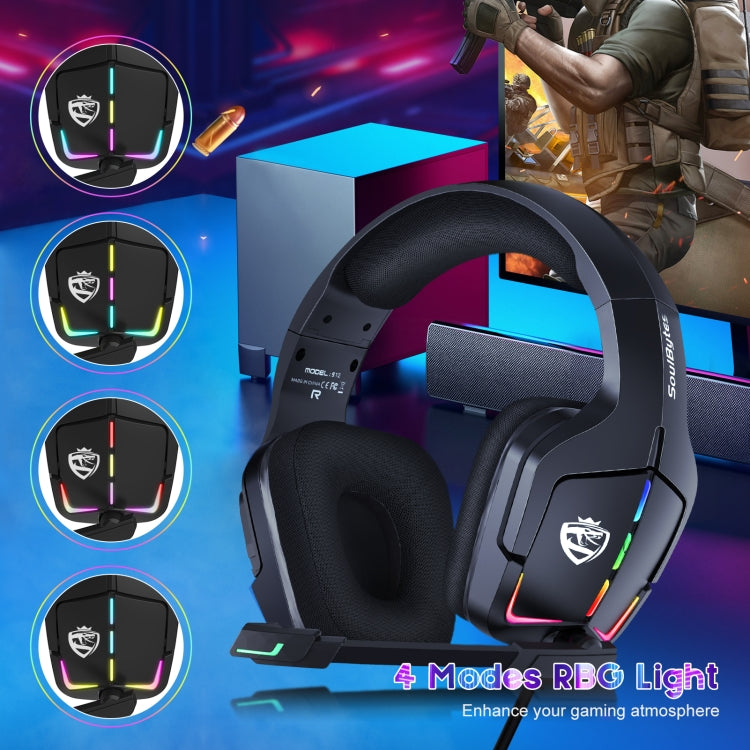 Soulbytes S12 USB + 3.5mm 4 Pin Adjustable RGB Light Gaming Headset with Mic (Black) - free shipping - PMC Jewellery - Order now!