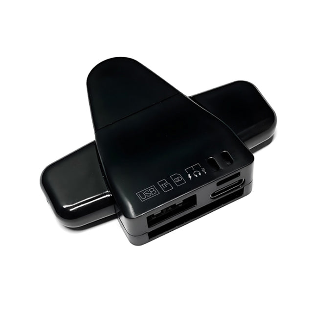7 in 1 Card Reader USB + Type-C + 8 Pin + TF Card + SD Card + Earphone Adapter (Black)
