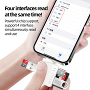 7 in 1 Card Reader USB + Type-C + 8 Pin + TF Card + SD Card + Earphone Adapter (Black)