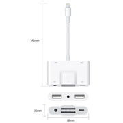 NK-1042 6 in 1 8 Pin Male to Dual USB + Dual SD Card + 3.5mm Audio Interface + 8 Pin Charging Interface Female Port Camera Adapter
