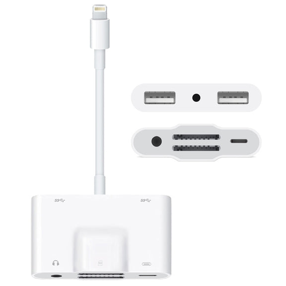 NK-1042 6 in 1 8 Pin Male to Dual USB + Dual SD Card + 3.5mm Audio Interface + 8 Pin Charging Interface Female Port Camera Adapter