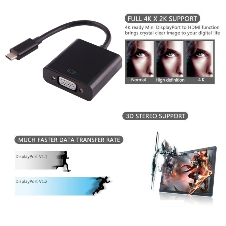 USB-C / Type-C 3.1 Male to VGA female Adapter Cable for MacBook 12 inch, Chromebook Pixel 2015, Nokia N1 Tablet PC, Length: About 10cm - Cable & Adapter by PMC Jewellery | Online Shopping South Africa | PMC Jewellery | Buy Now Pay Later Mobicred