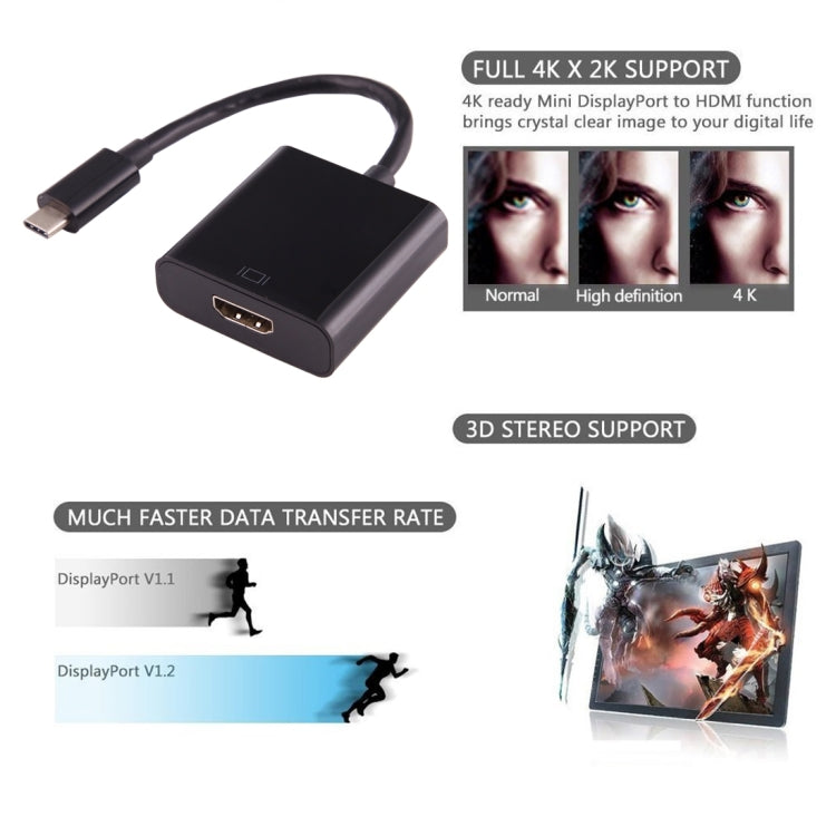 USB-C / Type-C 3.1 Male to HDMI female Adapter Cable, Length: About 10cm, For Galaxy S9 & S9 + & S8 & S8 + & Note 8 / HTC 10 / Huawei Mate 10 & Mate 10 Pro & P20 & P20 Pro / MacBook 12 inch / MacBook Pro