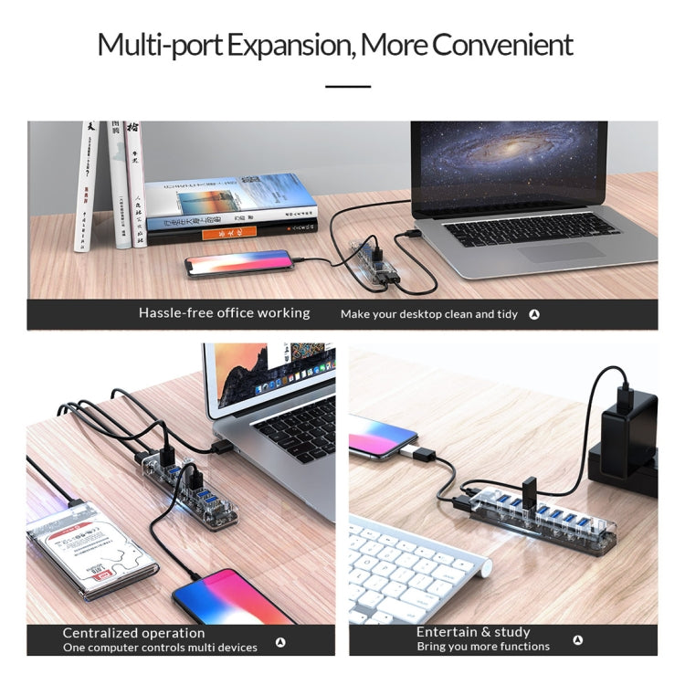 ORICO F7U 7 x USB 3.0 Ports 5Gbps Fast Transmission Desktop HUB with Blue LED Indicator Light (Transparent)