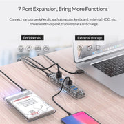 ORICO F7U 7 x USB 3.0 Ports 5Gbps Fast Transmission Desktop HUB with Blue LED Indicator Light (Transparent)