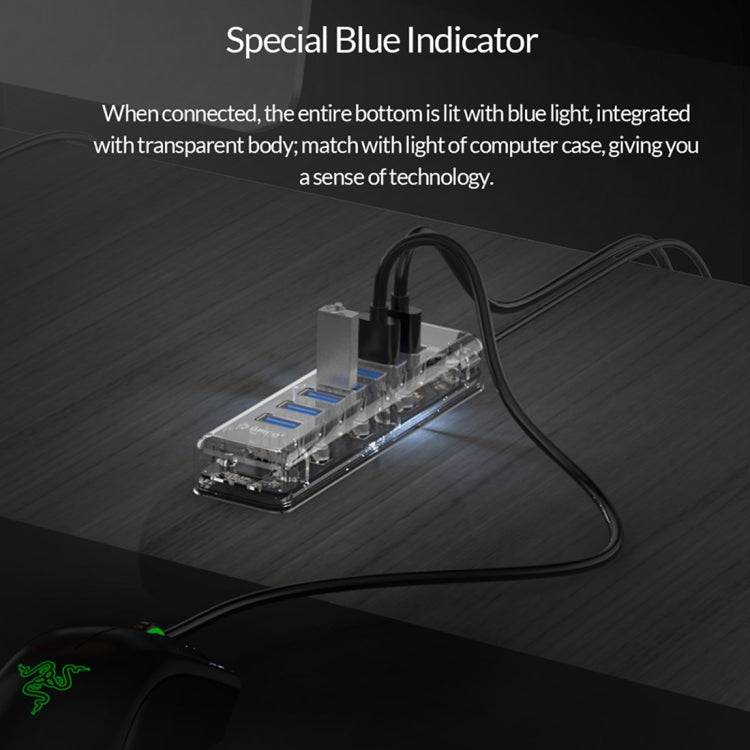 ORICO F7U 7 x USB 3.0 Ports 5Gbps Fast Transmission Desktop HUB with Blue LED Indicator Light (Transparent)