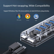 ORICO F7U 7 x USB 3.0 Ports 5Gbps Fast Transmission Desktop HUB with Blue LED Indicator Light (Transparent)