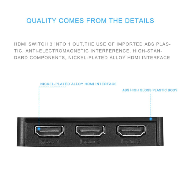 1080P 3 x 1 Ports (3 Ports Input x 1 Port Output) HDMI Switch with Remote Control