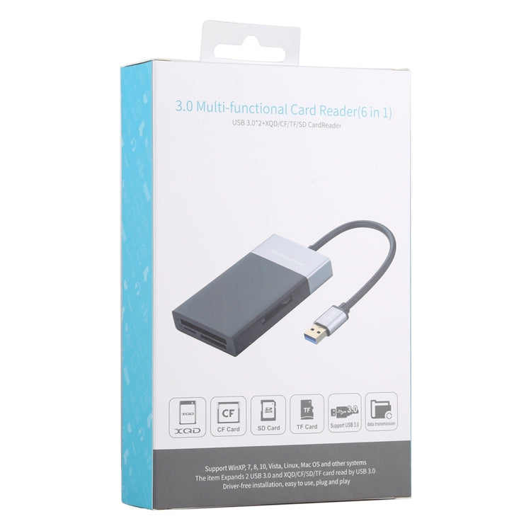 6 In 1 Multi-function Dual USB 3.0 + XQD + CF + TF + SD Card Reader -  by PMC Jewellery | Online Shopping South Africa | PMC Jewellery | Buy Now Pay Later Mobicred
