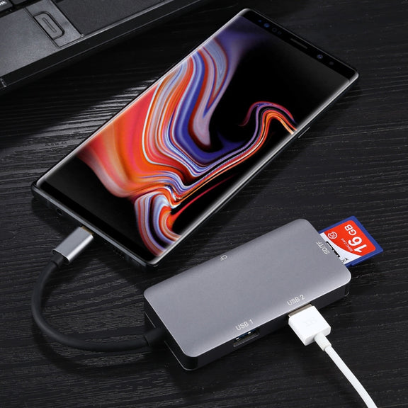 5 In 1 Dual USB 3.0 + CF + TF + SD Multi-function USB-C OTG Card Reader