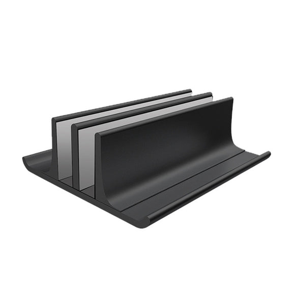 Universal Portable Aluminum Alloy Double Slot Width Adjustable Laptop Vertical Storage Stand Base(Black)