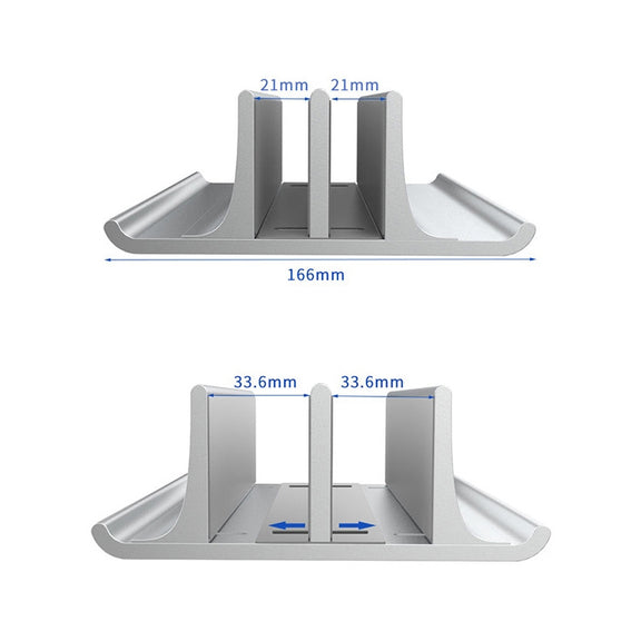 Universal Portable Aluminum Alloy Double Slot Width Adjustable Laptop Vertical Storage Stand Base(Silver)