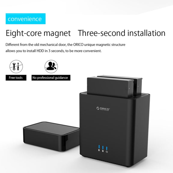 ORICO DS200U3 3.5 inch 2 Bay Magnetic-type USB 3.0 Hard Drive Enclosure with Blue LED Indicator(Black)