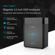 ORICO DS200C3 3.5 inch 2 Bay Magnetic-type USB-C / Type-C Hard Drive Enclosure with Blue LED Indicator(Black)
