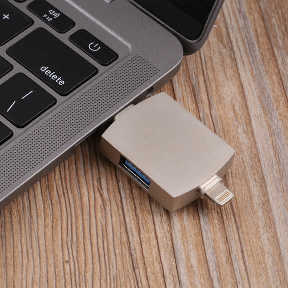 4 In 1 Type-C / USB-C + 8 Pin + Dual USB Multi-function Adapter with Dual OTG Function