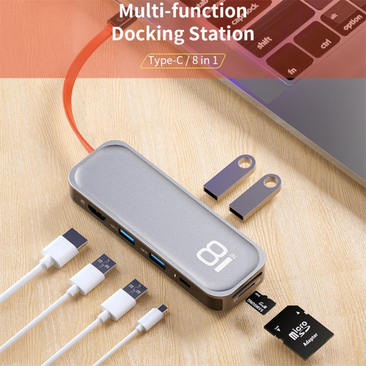 ROCK TR03 8 In 1 Type-C / USB-C to HDMI Multifunctional Extension HUB Adapter (Grey) - free shipping - PMC Jewellery - Order now!