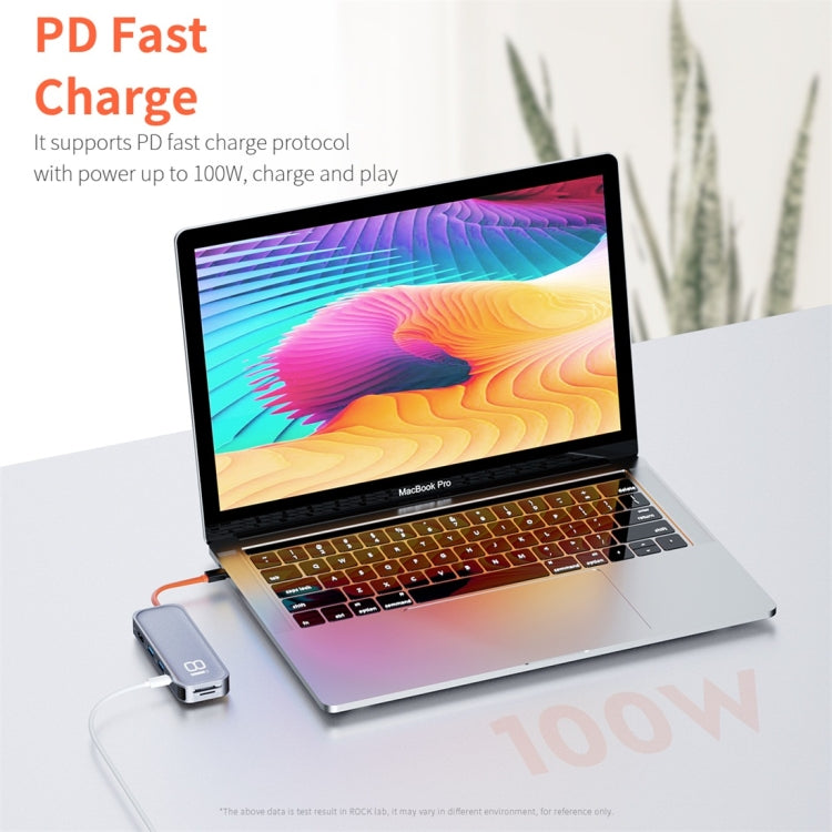 ROCK TR03 8 In 1 Type-C / USB-C to HDMI Multifunctional Extension HUB Adapter (Grey) - free shipping - PMC Jewellery - Order now!