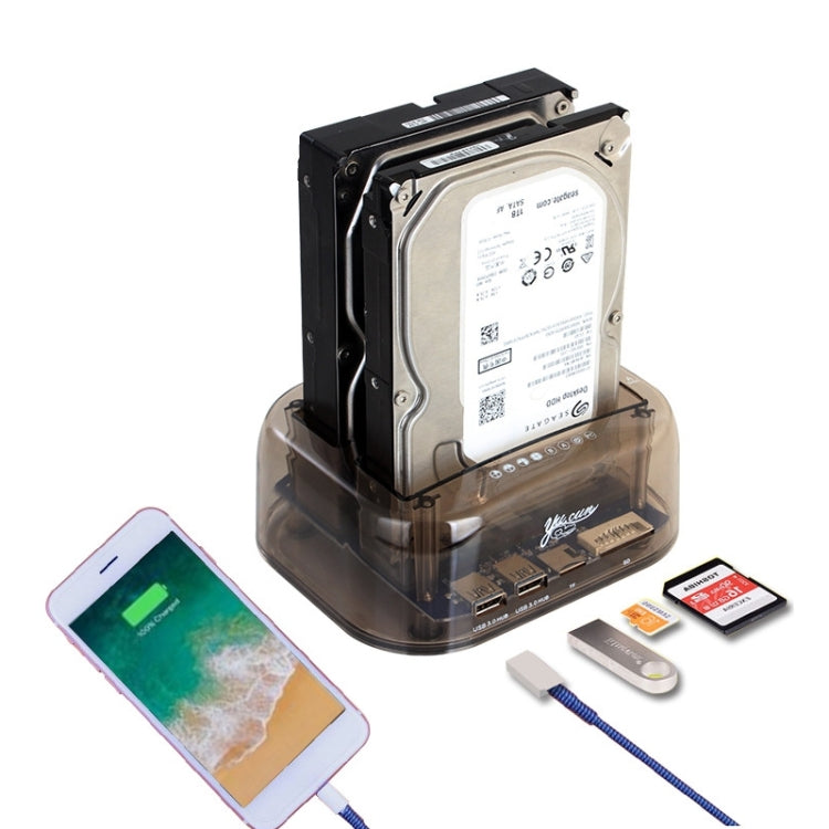 2.5 / 3.5 inch USB3.0 Dual SATA HDD Enclosure with HUB & OTB Function, The Maximum Support Capacity: 16TB - HDD Enclosure by PMC Jewellery | Online Shopping South Africa | PMC Jewellery | Buy Now Pay Later Mobicred