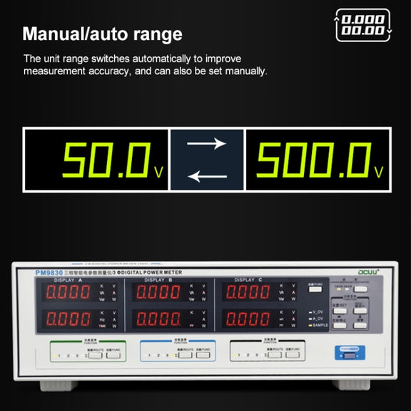 DCUU PM9830 500V 80A Three Phase Digital AC Voltage Current Power Factor & Power Meter (US Plug)