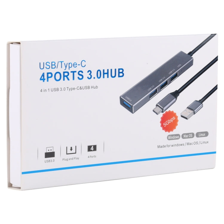 3019 4 x USB 3.0 to USB 3.0 Aluminum Alloy HUB Adapter with LED Indicator (Silver Grey) - USB 3.0 HUB by PMC Jewellery | Online Shopping South Africa | PMC Jewellery | Buy Now Pay Later Mobicred