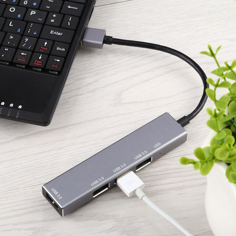 3019 4 x USB 3.0 to USB 3.0 Aluminum Alloy HUB Adapter with LED Indicator (Silver Grey) - USB 3.0 HUB by PMC Jewellery | Online Shopping South Africa | PMC Jewellery | Buy Now Pay Later Mobicred