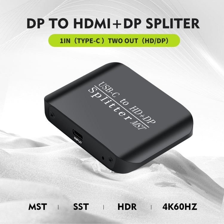 NK-E60 Type-C / USB-C To HDMI, DP DisplayPort Splitter MST / SST Monitor Switcher (Black)