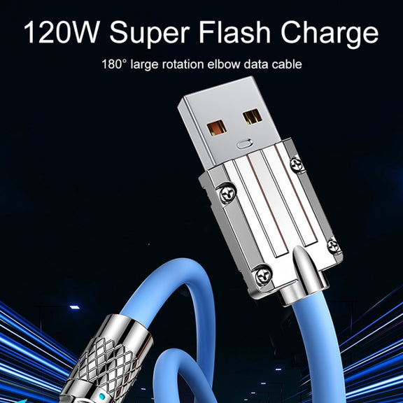 Mech Series 6A 120W USB to 8 Pin 180-degree Metal Plug Fast Charging Cable, Length: 1.8m(Black)