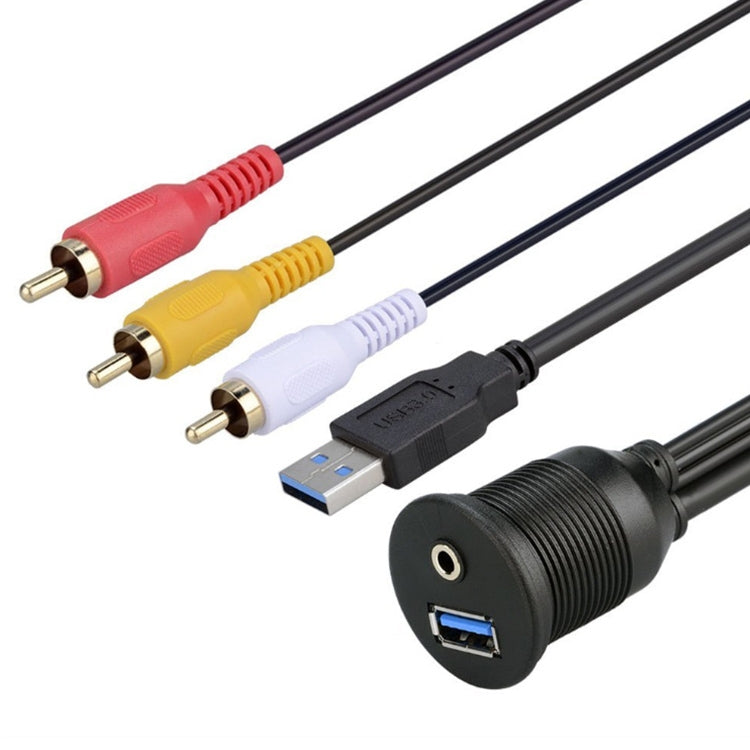 USB 3.0 Male + 3 RCA to USB 3.0 Female + 3.5mm Female Connector Car Adapter Cable, Length: 100cm - Terminal connectors by PMC TechLife | Online Shopping South Africa | PMC TechLife | Buy Now Pay Later Mobicred