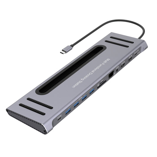 Onten 9199 12 in 1 USB-C / Type-C to USB-C / Type-C + TF / SD Card Slot + RJ45 + 3.5mm Audio + PD USB-C / Type-C Charging + 2 HDMI + 4 USB 3.0 Ports Multifunctional HUB Converter Docking Station - free shipping - PMC Jewellery - Order now!