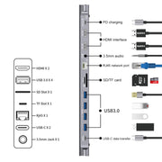 Onten 9199 12 in 1 USB-C / Type-C to USB-C / Type-C + TF / SD Card Slot + RJ45 + 3.5mm Audio + PD USB-C / Type-C Charging + 2 HDMI + 4 USB 3.0 Ports Multifunctional HUB Converter Docking Station
