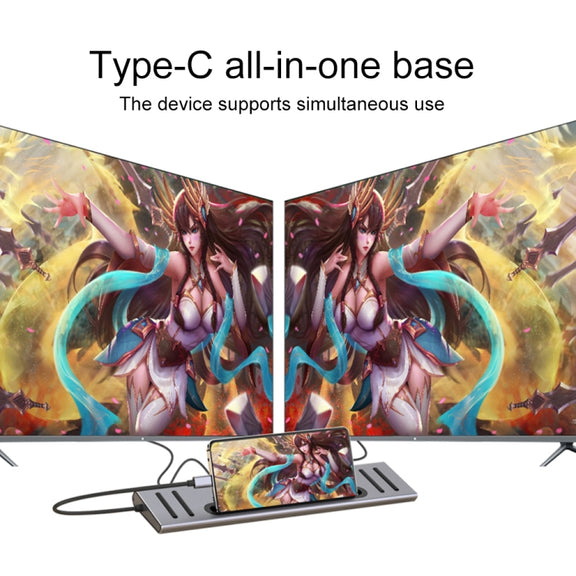 Onten 9199 12 in 1 USB-C / Type-C to USB-C / Type-C + TF / SD Card Slot + RJ45 + 3.5mm Audio + PD USB-C / Type-C Charging + 2 HDMI + 4 USB 3.0 Ports Multifunctional HUB Converter Docking Station