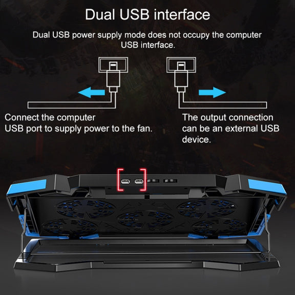 dual USB Ports Five-core Radiator Notebook Computer  Holder (Red)