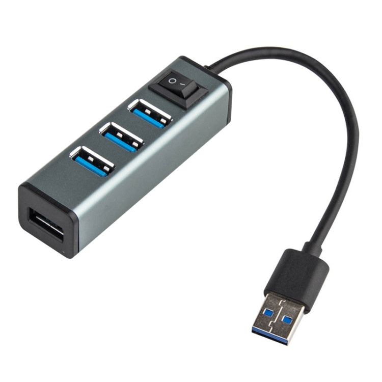 USB to 4 USB 3.0 Ports Aluminum Alloy HUB with Switch(Grey) - USB 3.0 HUB by PMC TechLife | Online Shopping South Africa | PMC TechLife | Buy Now Pay Later Mobicred