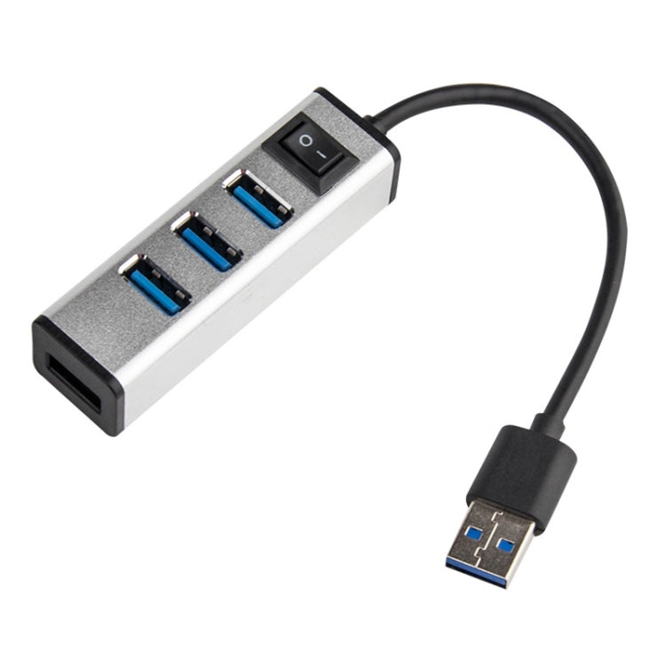 USB to 4 USB 3.0 Ports Aluminum Alloy HUB with Switch(Silver) - USB 3.0 HUB by PMC TechLife | Online Shopping South Africa | PMC TechLife | Buy Now Pay Later Mobicred