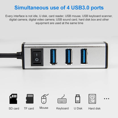 USB to 4 USB 3.0 Ports Aluminum Alloy HUB with Switch(Silver) - USB 3.0 HUB by PMC Jewellery | Online Shopping South Africa | PMC Jewellery | Buy Now Pay Later Mobicred