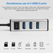 USB to 4 USB 3.0 Ports Aluminum Alloy HUB with Switch(Silver)