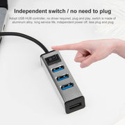USB to 4 USB 3.0 Ports Aluminum Alloy HUB with Switch(Grey)