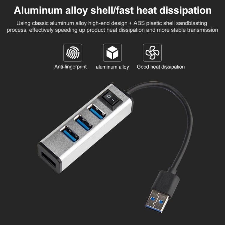 USB to 4 USB 3.0 Ports Aluminum Alloy HUB with Switch(Silver) - USB 3.0 HUB by PMC Jewellery | Online Shopping South Africa | PMC Jewellery | Buy Now Pay Later Mobicred