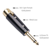5 PCS LZ1167G 6.35mm Single Track Male Head to XRL Female Audio Adapter Plug (Black)