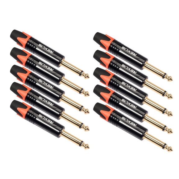 10 PCS TC202 6.35mm Gold-plated Mono Sound Welding Audio Adapter Plug(Orange)