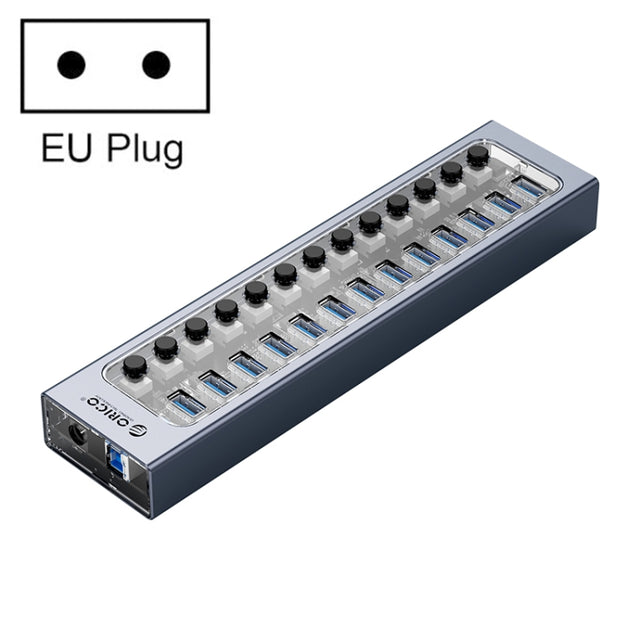 ORICO AT2U3-13AB-GY-BP 13 Ports USB 3.0 HUB with Individual Switches & Blue LED Indicator, EU Plug