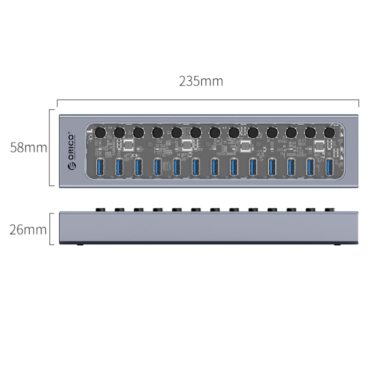 ORICO AT2U3-13AB-GY-BP 13 Ports USB 3.0 HUB with Individual Switches & Blue LED Indicator, UK Plug - free shipping - PMC Jewellery - Order now!