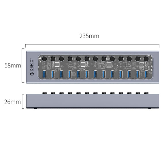 ORICO AT2U3-13AB-GY-BP 13 Ports USB 3.0 HUB with Individual Switches & Blue LED Indicator, EU Plug