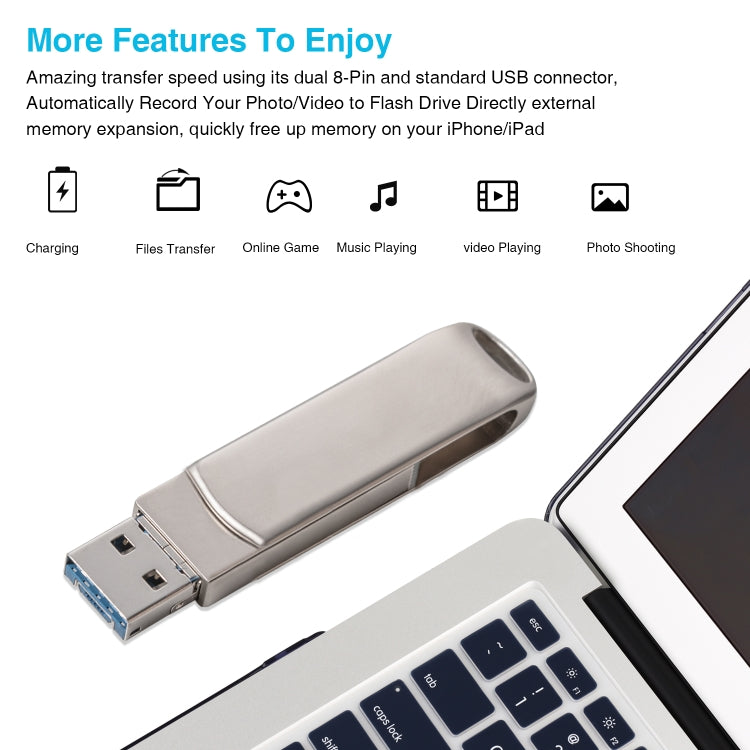 Richwell 3 in 1 128G Micro USB + 8 Pin + USB 3.0 Metal Rotating Push-pull Flash Disk with OTG Function(Silver)