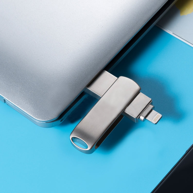 Richwell 3 in 1 128G Micro USB + 8 Pin + USB 3.0 Metal Rotating Push-pull Flash Disk with OTG Function(Silver)