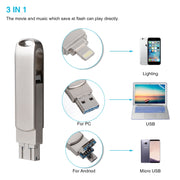 Richwell 3 in 1 64G Micro USB + 8 Pin + USB 3.0 Metal Rotating Push-pull Flash Disk with OTG Function(Silver)