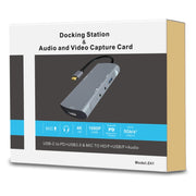 Z41 6 in 1 USB-C / Type-C to PD USB-C / Type-C + HD HDMI + USB 3.0 + 3.5mm AUX + USB + Microphone Interface Multifunctional Docking Station Video Capture Card (Grey)