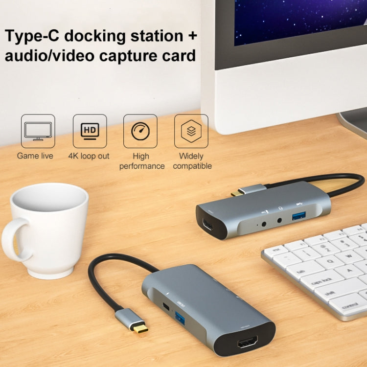 Z41 6 in 1 USB-C / Type-C to PD USB-C / Type-C + HD HDMI + USB 3.0 + 3.5mm AUX + USB + Microphone Interface Multifunctional Docking Station Video Capture Card (Grey) - Video Capture Solutions by PMC TechLife | Online Shopping South Africa | PMC TechLife | Buy Now Pay Later Mobicred